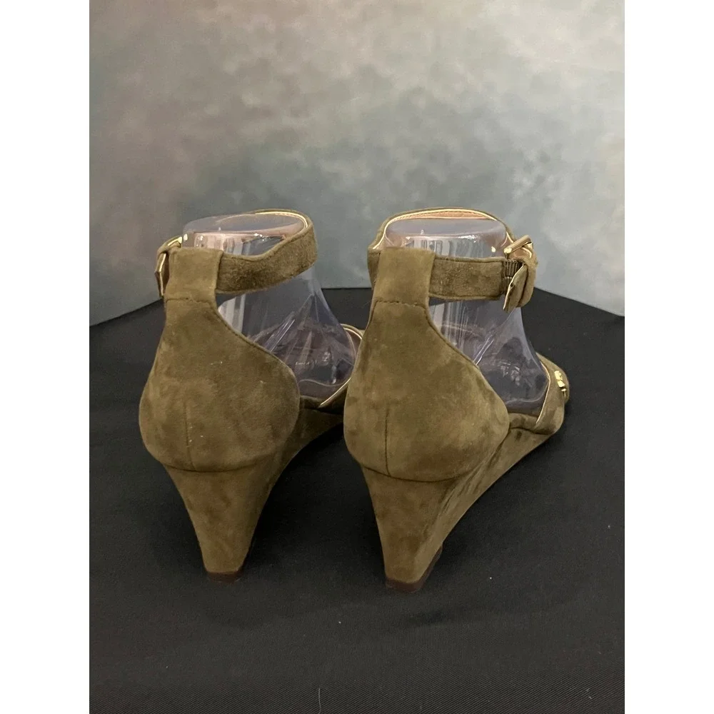 Lauren Ralph Lauren Green‎ Suede Wedge Sandals Ankle Strap Summer Shoes